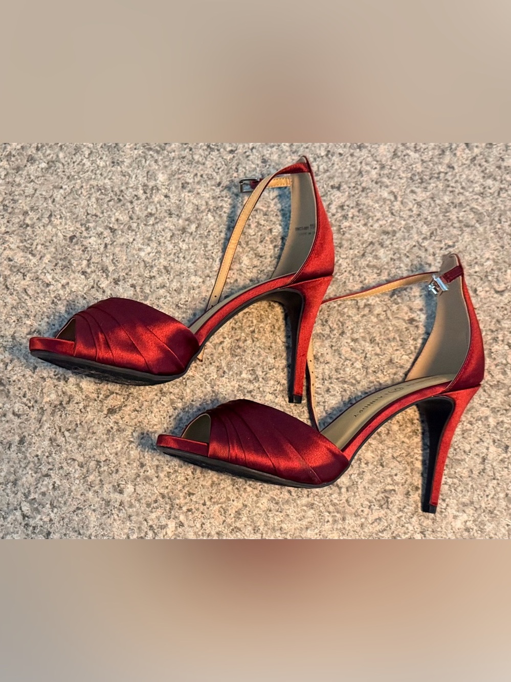 Chinese Laundry Burgundy Satin Open-Toe 4” Stiletto Sandals- Size 11